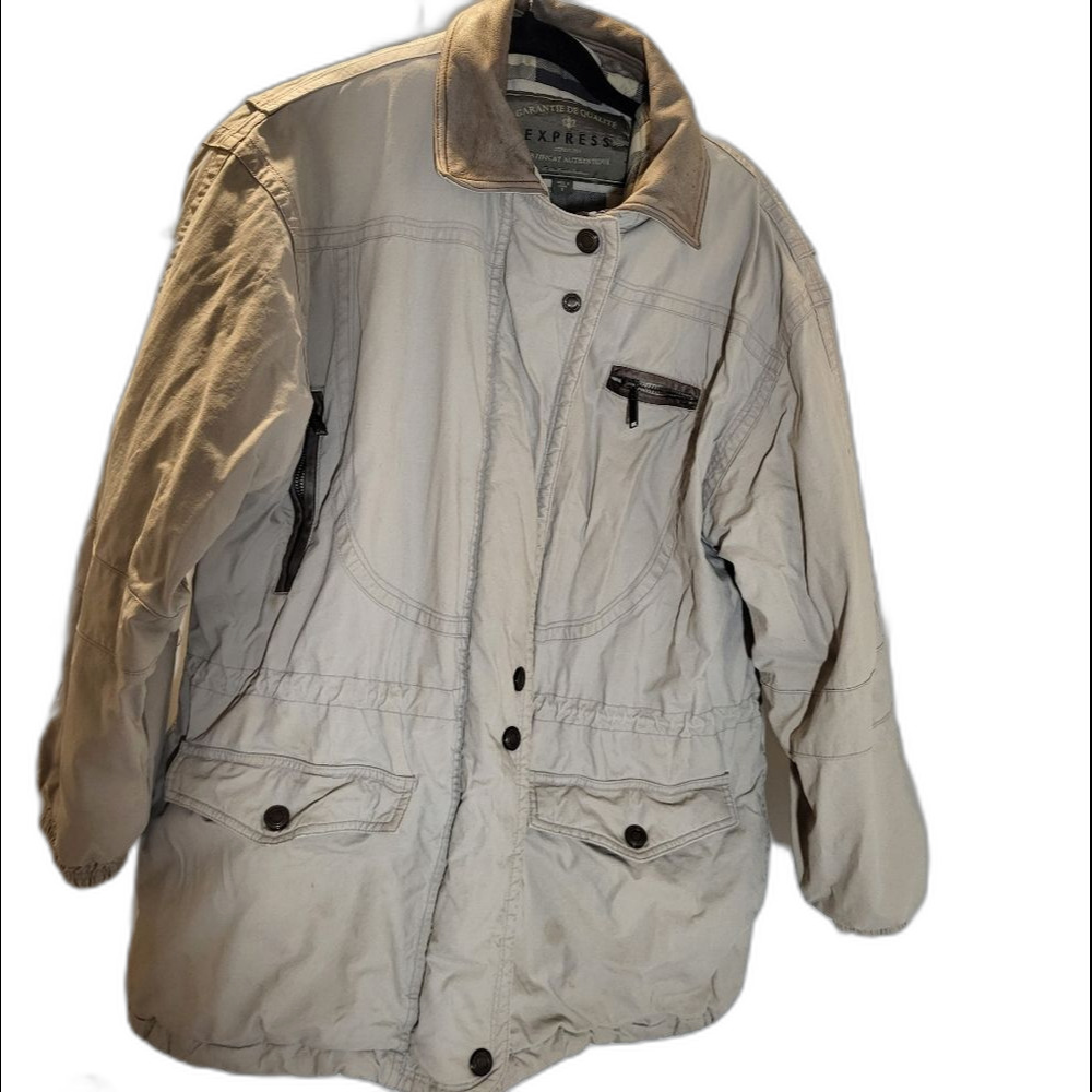 Cotton Field Coat w/Leather Trim, Hood,  Flannel Lining by Express - Small